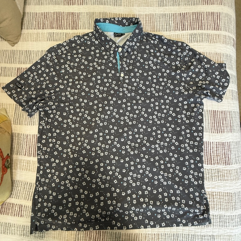 Sunday Swagger Men's Gray Floral Polo Shirt 3X